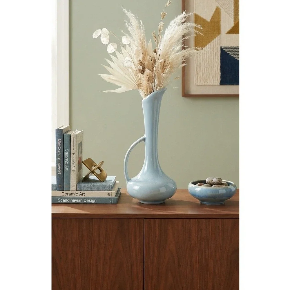 Lois Studio Pottery Blue Ceramic Pitcher Vase Mid Century Modern 7 Inch